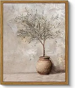 ARPEOTCY Vintage Framed Botanical Wall Art, Bedroom Bathroom Rustic Farmhouse Art Decor, Olive Tree in Vessel Canvas Print Retro Paintings, Home Neutral Antique Decor, 8x10 Inch