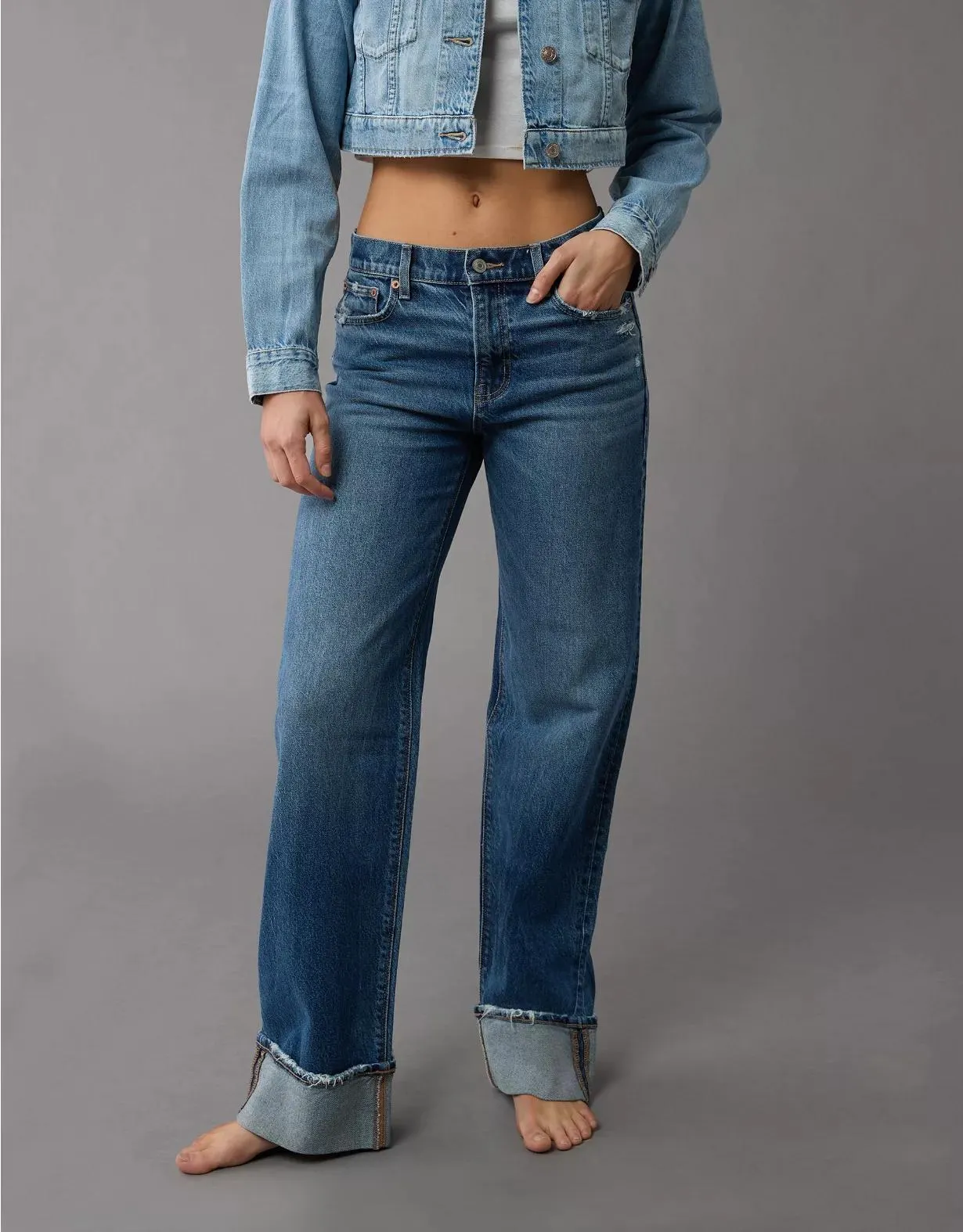 AE Stretch High-Waisted Stovepipe Cuffed Jean