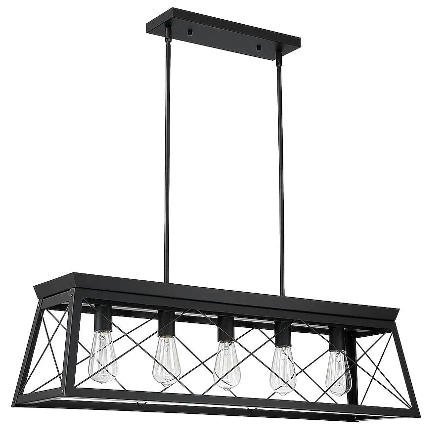Hukoro 5 -Light Matte Black Industrial Linear Large Hanging Kitchen island light