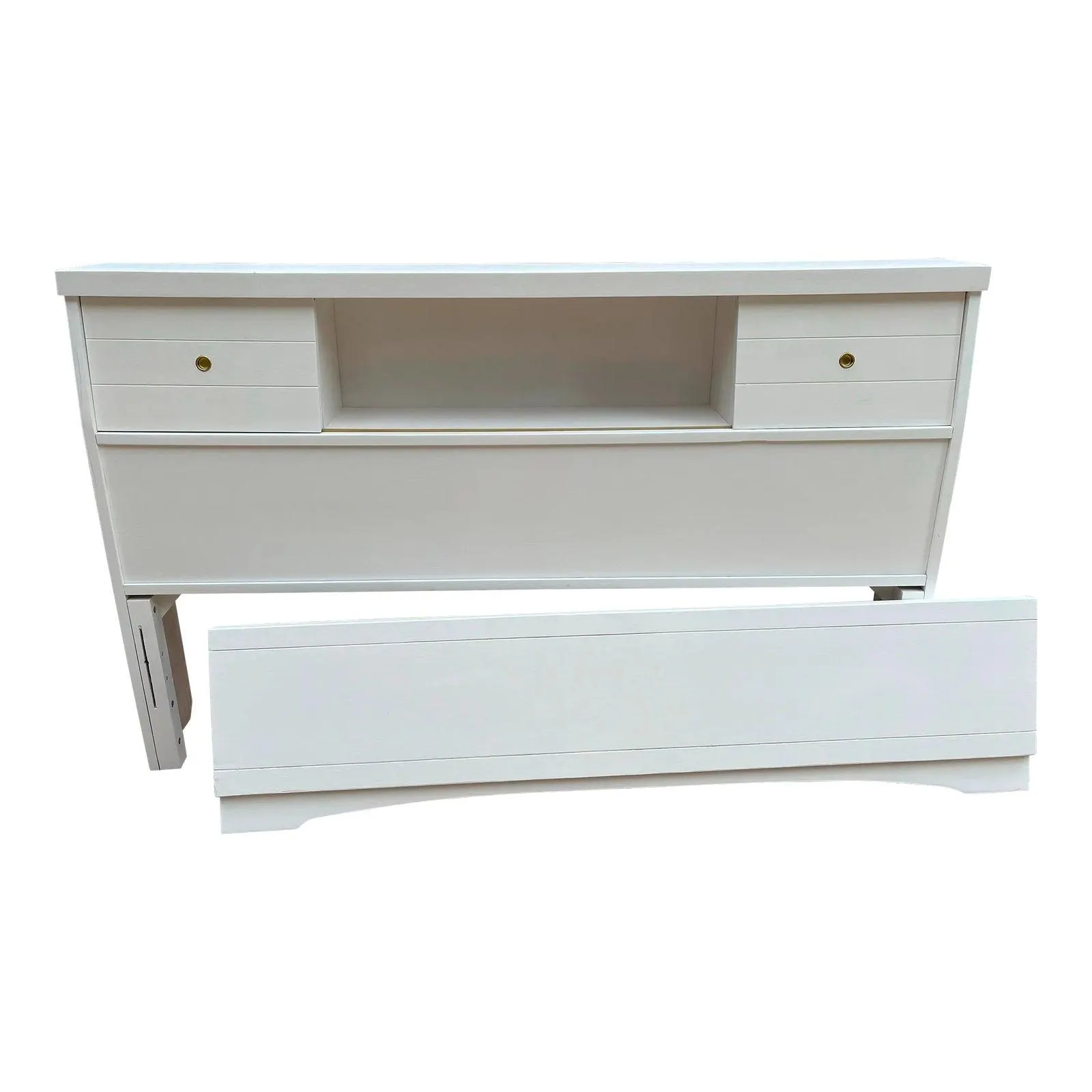 1970s Mid-Century Full Size Bookcase Head and Footboard- Newly Painted - Set of 2