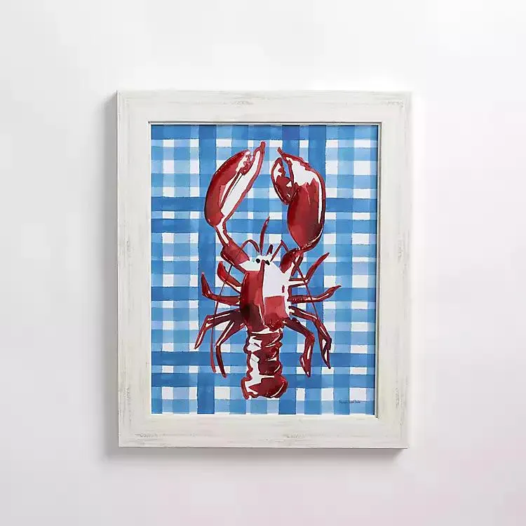 Lobster on Gingham Framed Art Print
