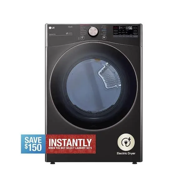 7.4 Cu. Ft. Vented SMART Stackable Electric Dryer in Black Steel with TurboSteam and Sensor Dry Technology