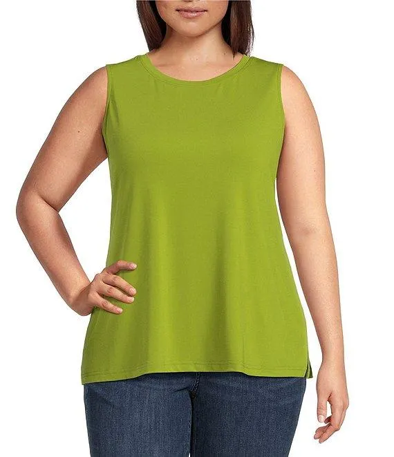 Plus Size Crepe Lux Crew Neck Sleeveless Tank