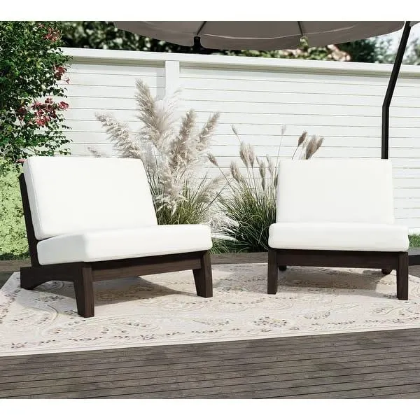 Outdoor Furniture Acacia Wood Armless Loveseat Sofa With Cushion
