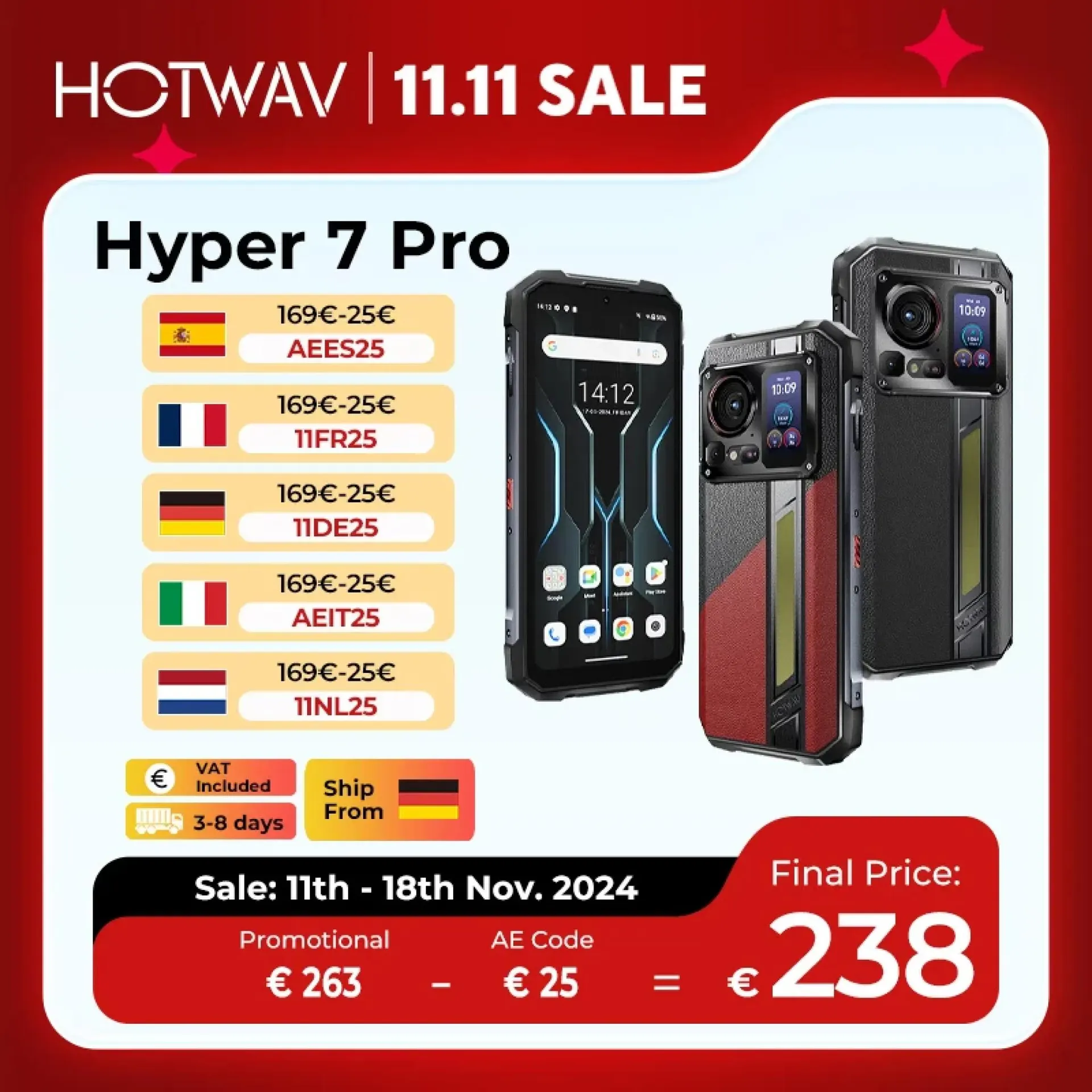 [Envío desde DE] Teléfono resistente HOTWAV Hyper 7 Pro 5G 200MP Android 14 6.6” 120Hz Smartphone 36(16+20)GB 256GB 10800mAh Teléfono celular