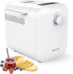 22-In-1 Compact Automatic Bread Maker Machine, 1LB/1.5LB Programmable 2 Loaf Sizes, 3 Crust Colors, Small Digital Home Bakery with Dough, Cake, Jam, Yogurt, Non-stick Pan, White