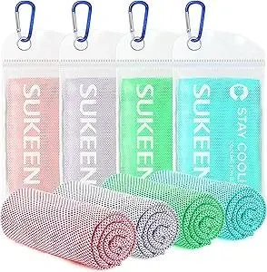 Sukeen 4 Pack Cooling Towel (40"x12") for Sweat, Quick-Drying Neck Cooling Wraps, Soft & Breathable Chilly Sports Towel for Yoga, Sport, Running, Workout, Cooking, Microfiber