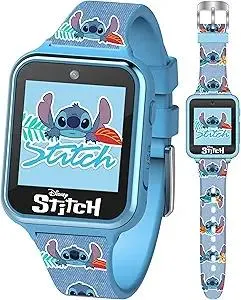 Disney Stitch Kids Smart Watch with 10 Customizable Faces, Camera, Voice Recorder, Calculator, and Step Counter – Touchscreen Interactive Watch for Kids – Blue Silicone Strap