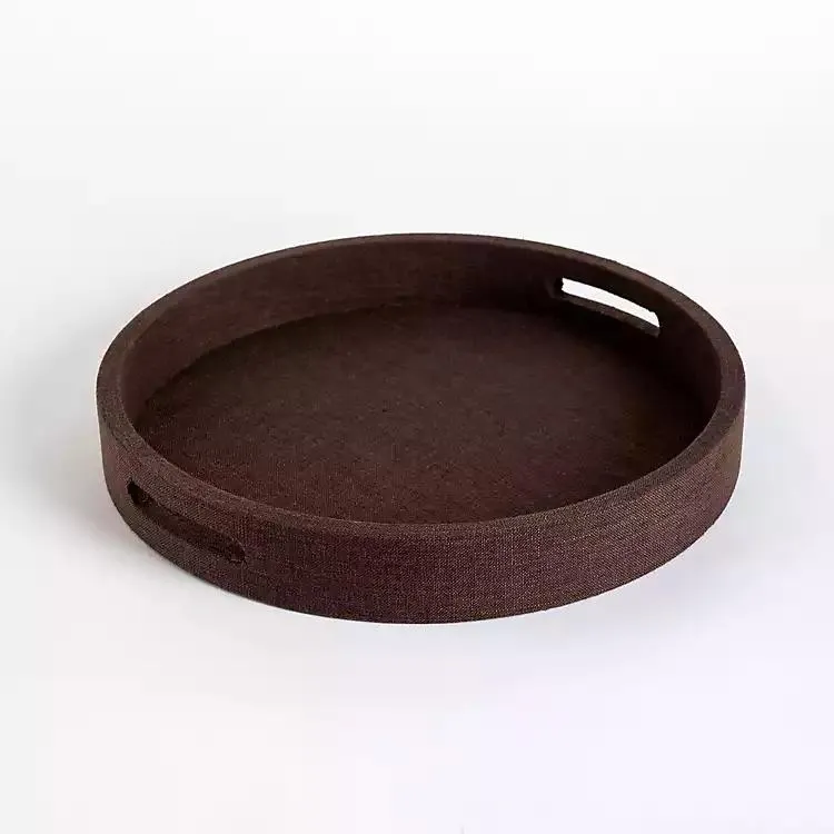 Round Brown Linen Tray