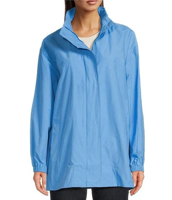 Light Weight Cotton Nylon Stand Collar With Hidden Hood Long Sleeve Coat