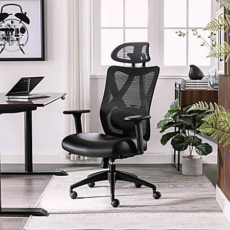 Serta® SitTrue™ Ridgefield Ergonomic Mesh/Vegan Leather High-Back Task Office Chair, Black
