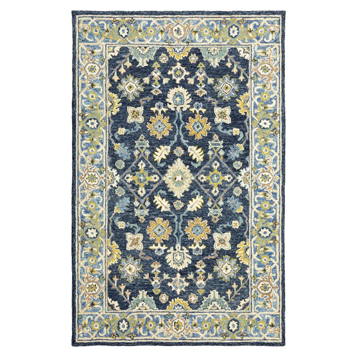Willow Oaks Blue Wool Border Rug, 10' x 13'