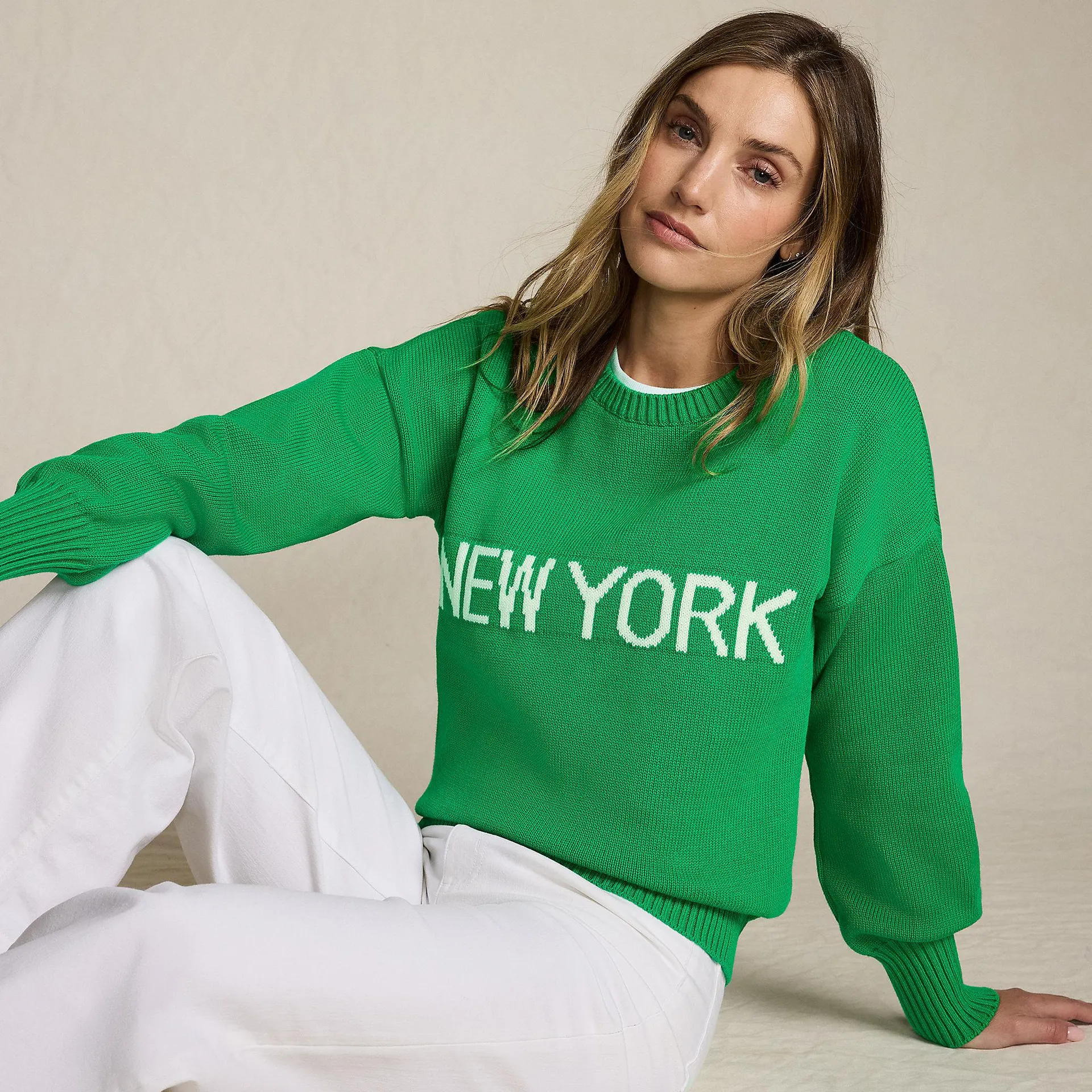 Women's Cotton Drifter Novelty Jacquard Crew Neck Sweater