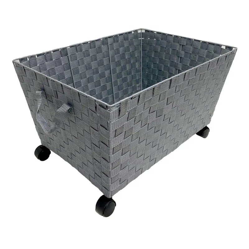 Woven Band Laundry Basket with Wheels, Dark Grey
