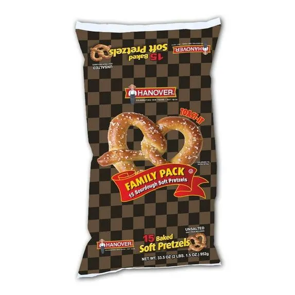 Hanover Sourdough Soft Baked Pretzels, 15 Count, 33.5oz Frozen Bag