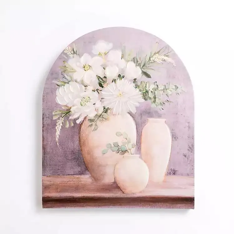 Orange Vase Blossoms Arched Canvas Art Print