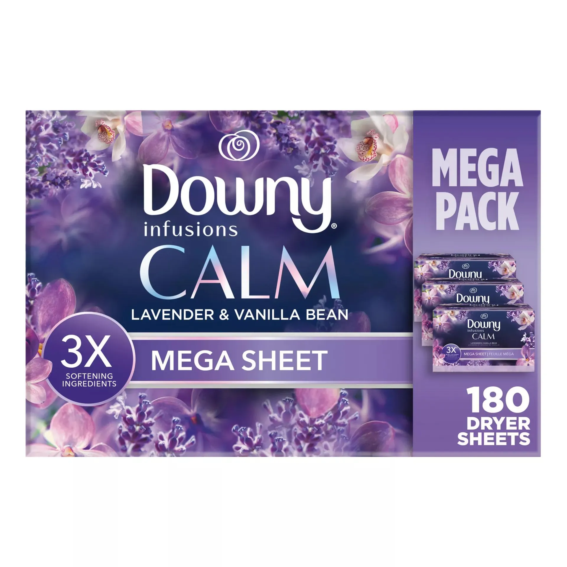 Downy Infusions Calm Mega Dryer Sheets, 180 ct. - Lavender & Vanilla Bean