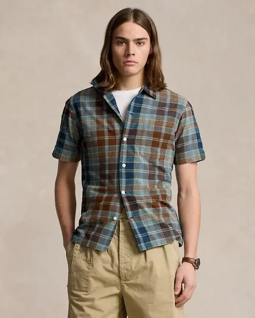 Classic Fit Indigo Madras Camp Shirt