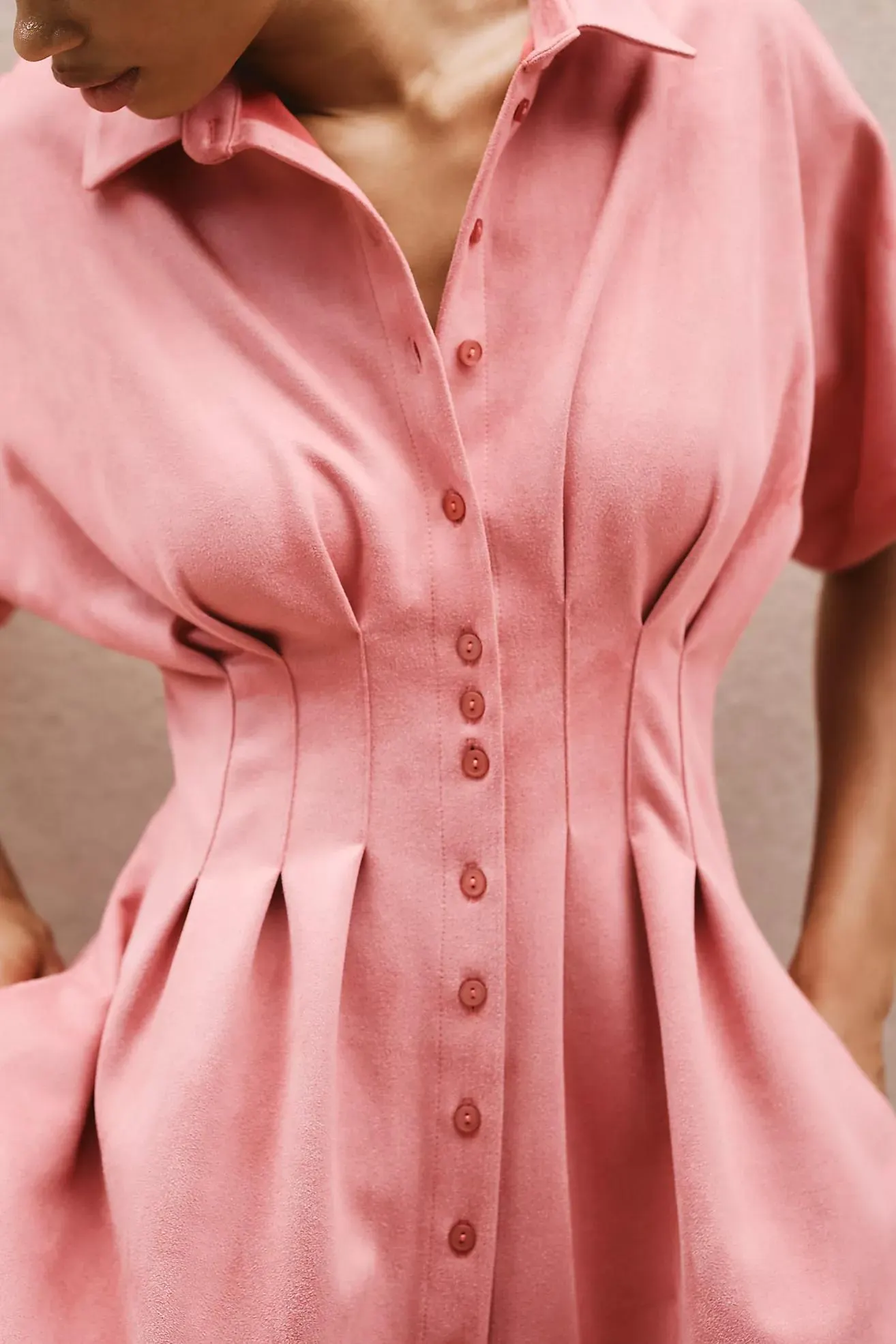 The Tobie Faux-Suede Mini Shirt Dress by Exquise