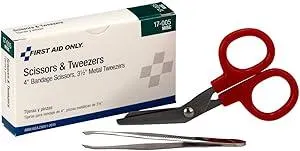 First Aid Only 17-005 Bandage Scissors and Forceps Tweezers Set for First Aid and More