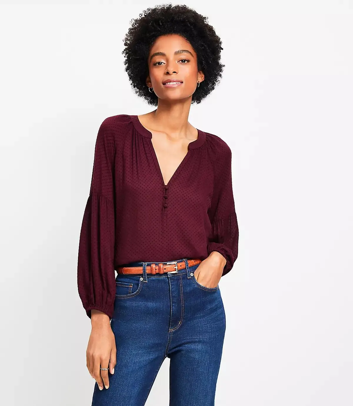 Velvet Dot Billow Sleeve Blouse