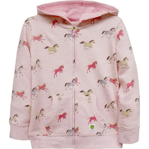 John Deere Girls Pink Playing Horse French Terry Full Zip Jacket