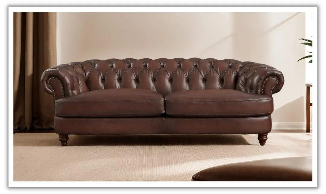 Newport Leather 2-Seater Sofa With Wooden Legs