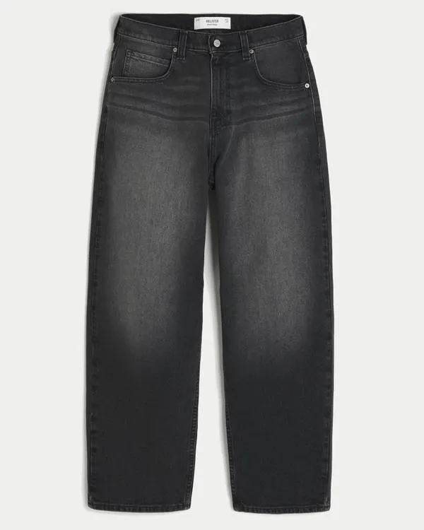 Washed Black Graphic Skater Baggy Jeans