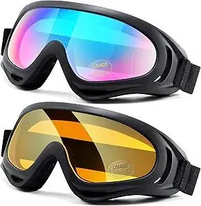 2-Pack Snow Ski Goggles, Snowboard Goggles for Kids, Teens, Youth, Adults