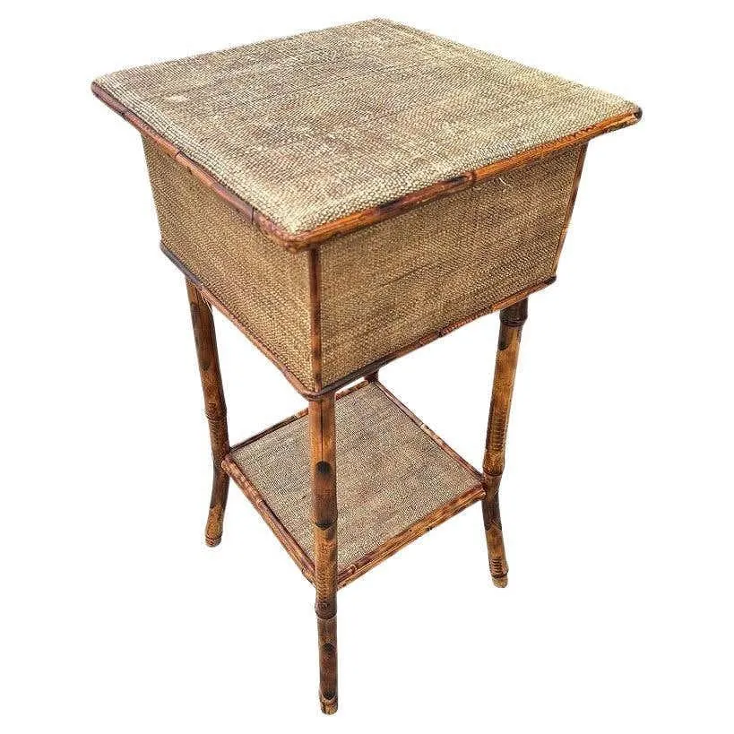 Aesthetic Movement Tiger Tortoise Bamboo & Grassmat Pedestal Table Storage Box