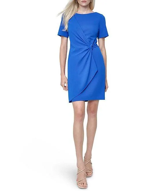 DKNY by Donna Karan Stretch Crepe Boat Neckline Short Sleeve Dress