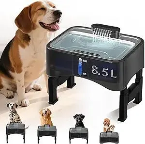 8.5L/2.25Gal Elevated Dog Water Fountain, Xetino 4 Height Adjustable Raised Dog Water Bowl Dispenser for Large Dogs with Stainless Steel Tray, Pet Water Fountain with Ultra Quiet Pump and Filter