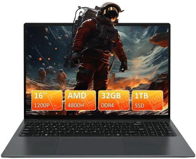 Auusda 16" Gaming Laptop AMD Ryzen 7 4800H 2.9-4.2GHz, 32GB DDR4 RAM, 1TB NVME SSD, Windows 11 Pro Business Computer, SODIMM*2, Slot*2, Backlit, Fingerprint, Gray