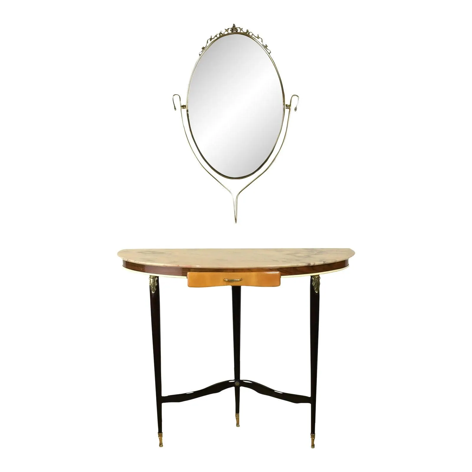 1950s Italian Demilune Vanity Console Table and Mirror - 2 Pieces