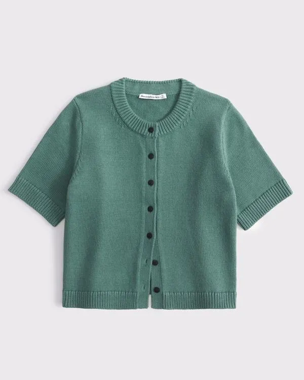 Short-Sleeve Crew Cardigan