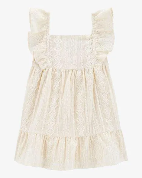 Baby Tiered Flutter-Sleeve Crochet Dress - Ivory