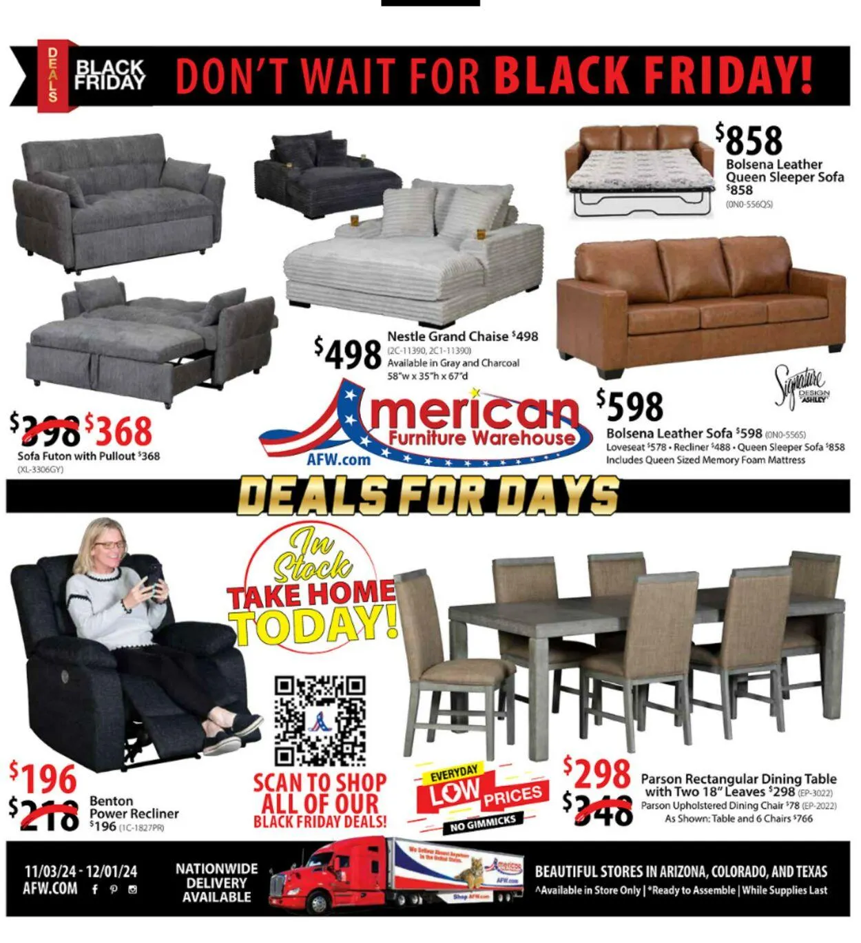 Weekly ad American Furniture Warehouse Current weekly ad from November 4 to December 1 2024 - Page 1