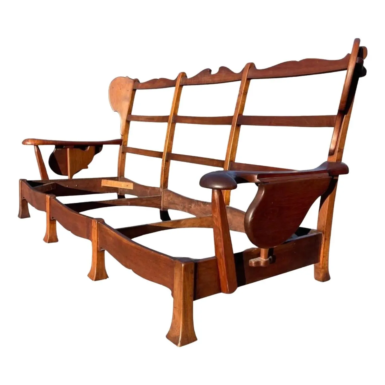 American Studio Craft Monterey Ranch Style Paddle Arm Ladder Back Walnut Sofa