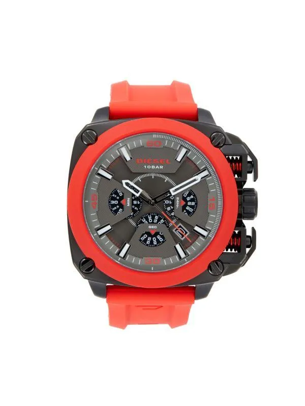 Bamf 52MM Stainless Steel Case & Silicone Strap Chronograph Watch