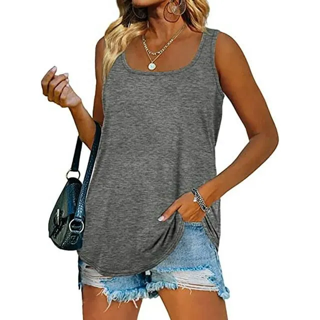 MOSHU Summer Womens Tank Tops U Neck Casual Flowy Sleeveless Shirts for Women
