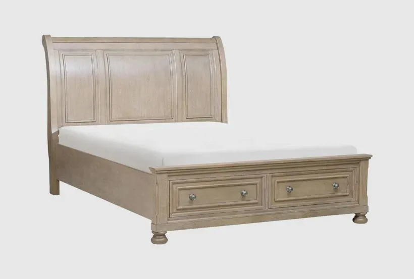Bethlyn Grey Queen Wood Platform Storage Sleigh Bed | Drawers
