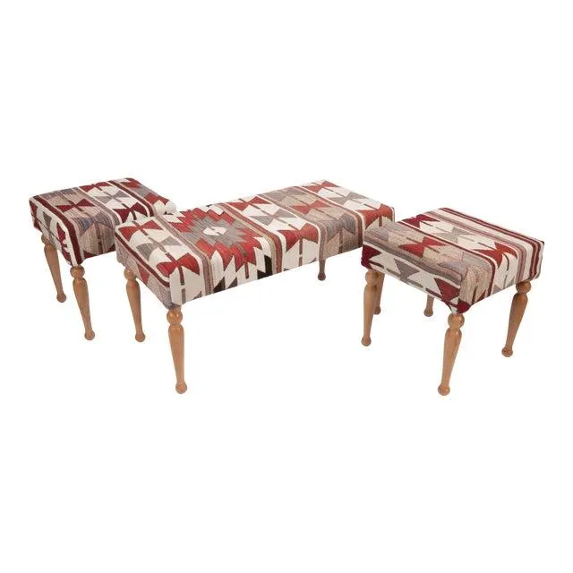 Upholstered Turkish Kilim Seating Set - 3 Pieces