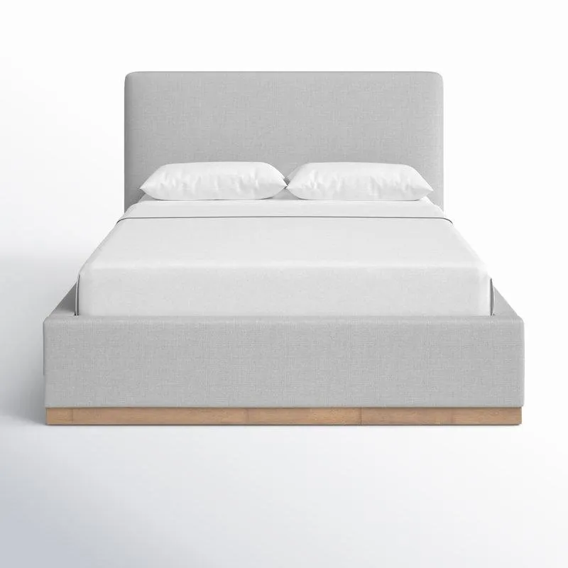 Queen Stone Gray Delpha Grounded Upholstered Wood Base Bed
