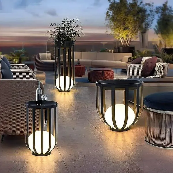Solar Outdoor LED Floor Lamp with Plant Stand