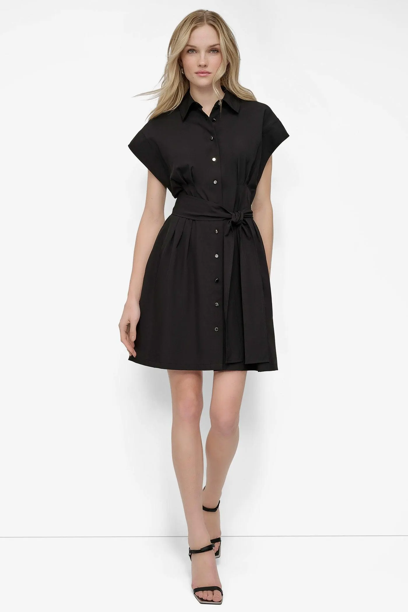 BELTED COMMUTER FIT & FLARE SHIRT DRESS