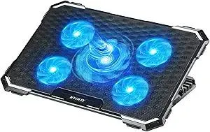 Upgrade Laptop Cooling Pad,Gaming Laptop Cooler with 5 Quiet Fans,2 USB Ports,5 Adjustable Stand Height,Blue LED Lights,for 15.6 Inch Laptops