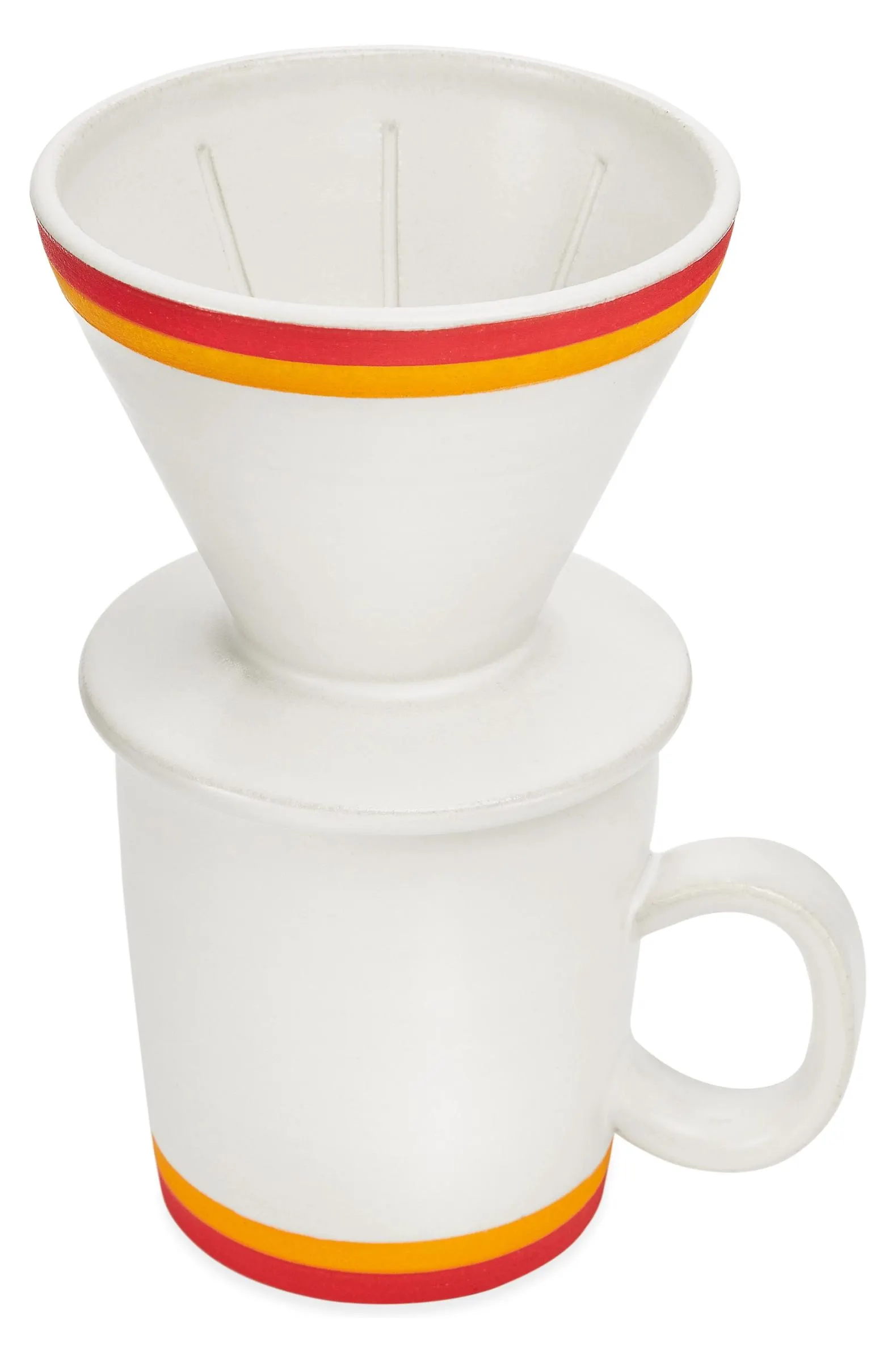 Merrick Mug and Pour-Over Set in White with Red/Orange Stripes