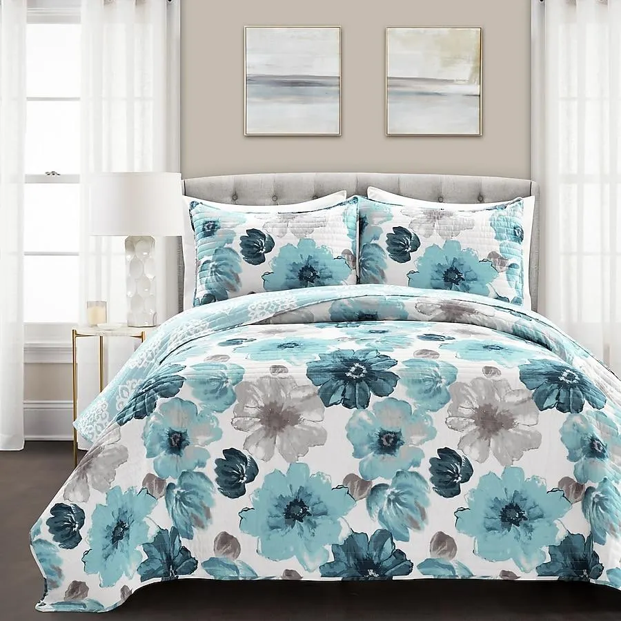 Lush Decor Blue Floral Reversible King Quilt