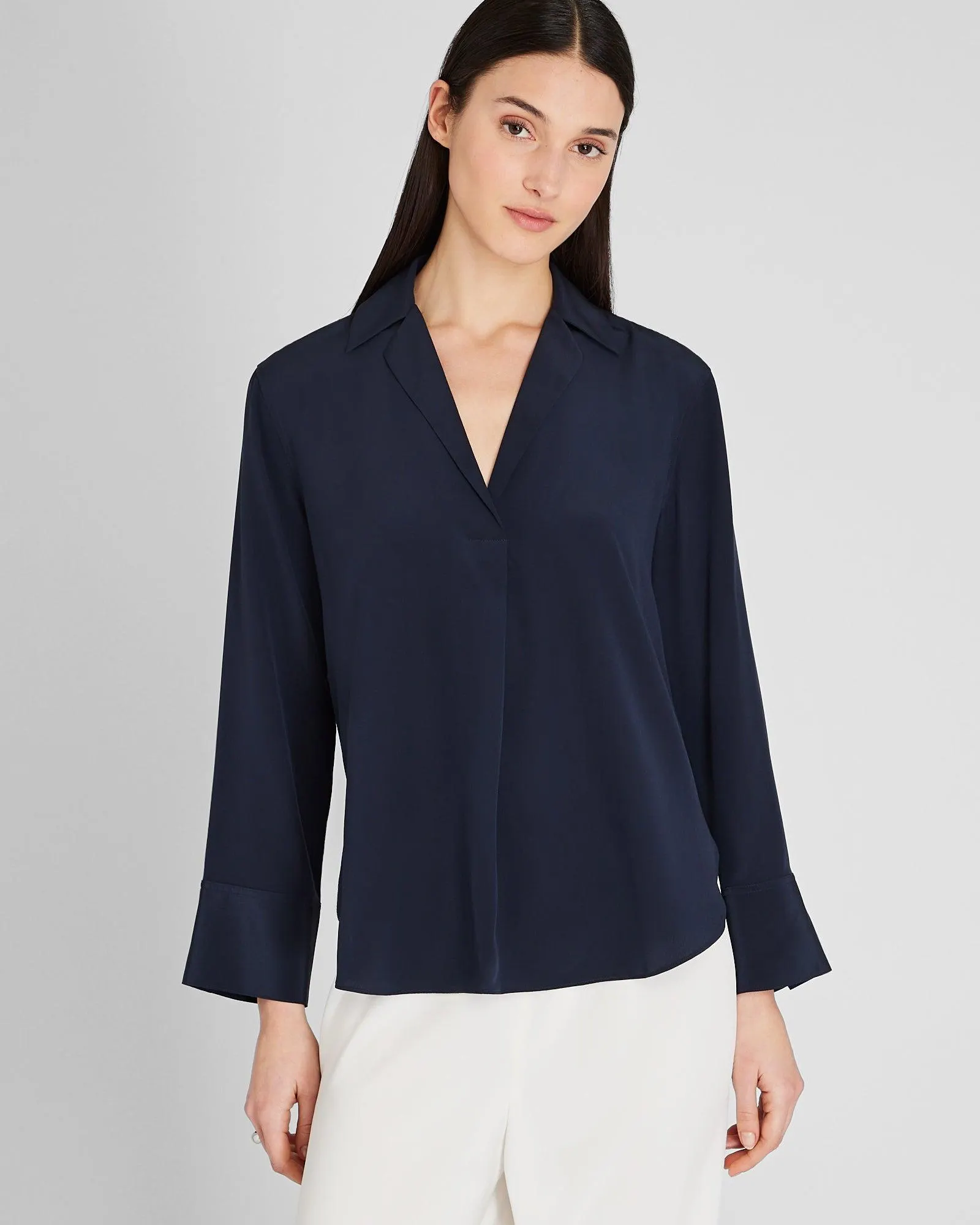 Collared Silk Popover Shirt