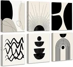 𝗗𝗿𝘀𝗼𝘂𝗺 Abstract Boho Wall Art Minimalist Geometric 𝗙𝗿𝗮𝗺𝗲𝗱 Wall Decor Boho Room Decor Black Brown Beige Line Art Canvas Painting Mid Century Modern Prints Bohemian Posters for Living Room Bedroom
